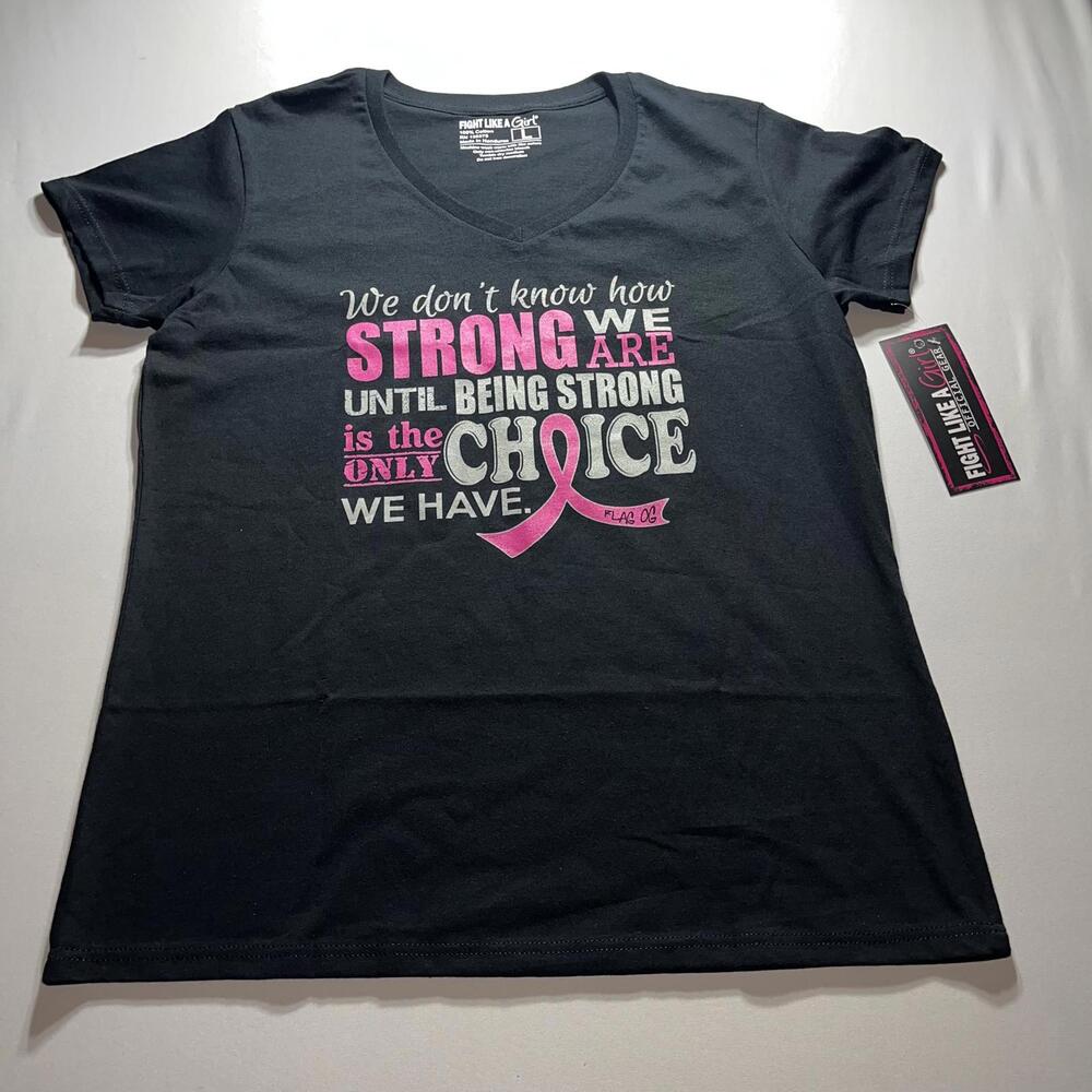 Fight Like A Girl Women's T-Shirt Black Pink Size Large NWT Breast Cancer